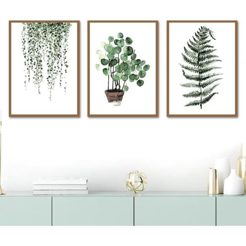 Watercolor Fern Leaves Potted Plants Wall Art Canvas Painting Nordic Posters And Prints Wall Pictures For Living Room Home Decor