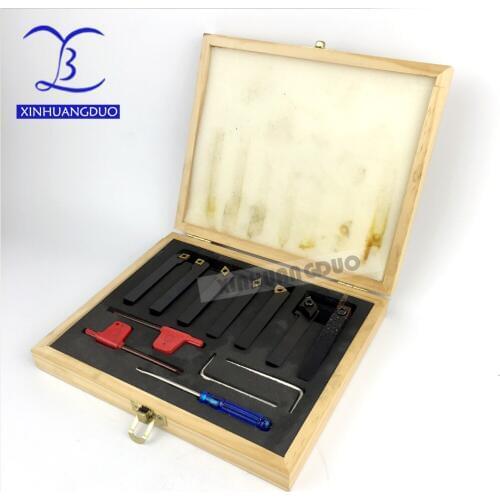 Free shipping 10mm 7pcs/set indexable lathe cutting tools set with insert for CNC machine, Tincoated, carbide turning tools set
