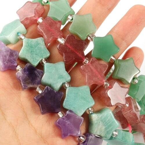 Natural Amazonite/Amethysts/Strawberry Quartz Gem Stone Beads Star Shape Loose Beads For Jewelry Making DIY Bracelet Necklace