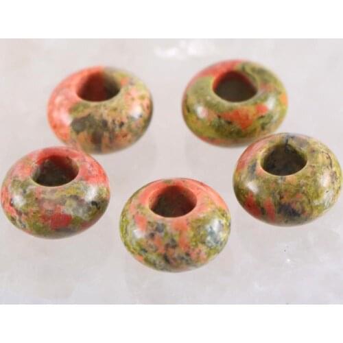5Pcs Big Hole Beads Natural Stone 14mm Spacer Bead For Jewelry Making Earrings Women Men Ring Gem Unakite Epidote Bead K1014