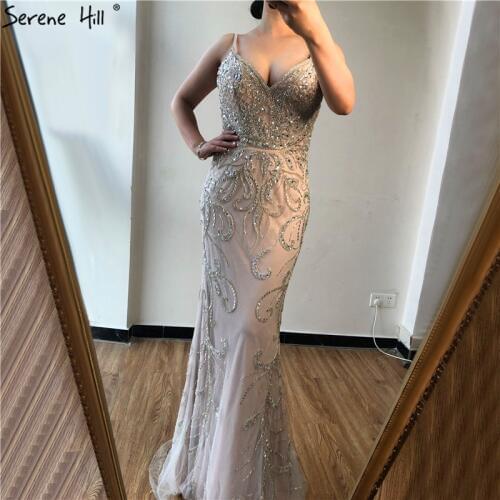 Serene Hill Dubai Black V-Neck Sexy Luxury Evening Dress 2020 Sleeveless Mermaid Diamond Beading Formal Party Wear Gown CLA70175