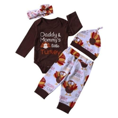 2018 Newborn Baby Girls Boy Thanksgiving Outfits Romper+Pants Autumn Clothes Size 0-24M