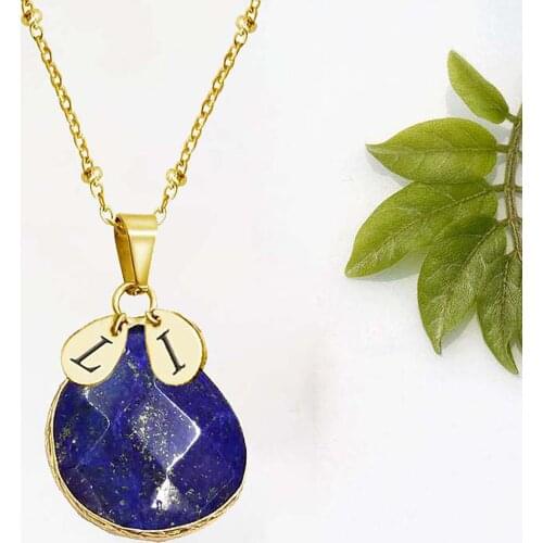 Personalized Natural Stone Drop Shaped Pendant Custom Initial Letter Leaf Shape Necklace Charm Birthday Gift Jewelry Accessories