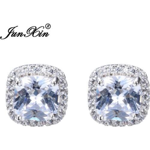 JUNXIN Luxury Female White Square Stud Earring Fashion Double Earrings For Women New Year Gifts