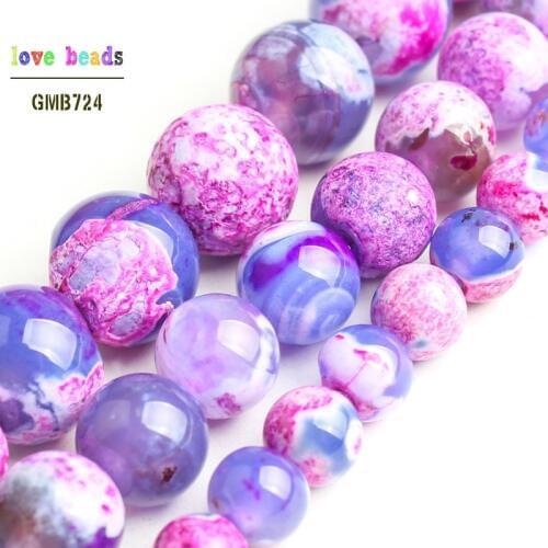 Stone Beads Fuchsia Blue Fire Agates Round Loose Spacer Beads for jewelry making DIY Bracelet Strand 15" 6mm 8mm 10mm