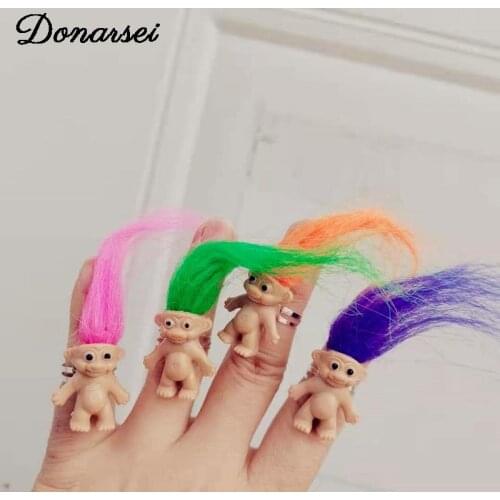 Donarsei Cute Ugly Baby Doll Open Rings For Women Vintage Handmade Long Hair Doll Female Adjustable Finger Rings Gift