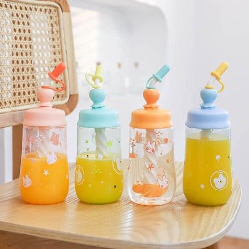 Creative Lovely Children Straw Mixing Cup Cartoon Plastic Duckling Portable Cup Water Bottle With Straw Kawaii Cup For Drinking