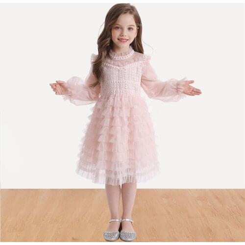 Lace Long Sleeve Girls Clothes Autumn Winter Appliques Flower Kids Dresses for Girls 3-8 Years Children Girls Casual Clothing
