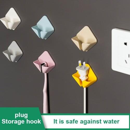 2 Pcs Punch-free Plug Storage Hook Practical Power Plug Socket Storage Rack Home Kitchen Bathroom Organization Accessories