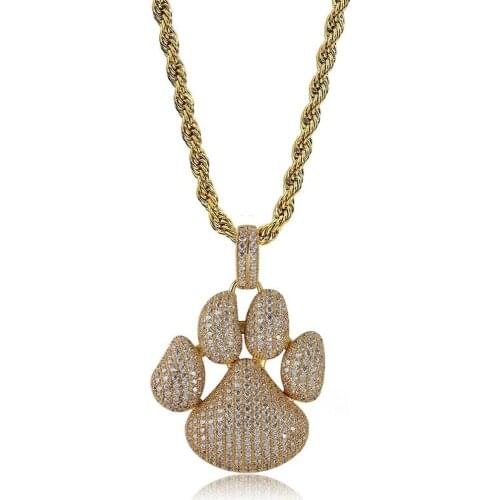 Dog paw print Pendant & Necklace 18k Gold Plated Lab Diamond Iced Out Chain Bling Fashion Hip hop Jewelry