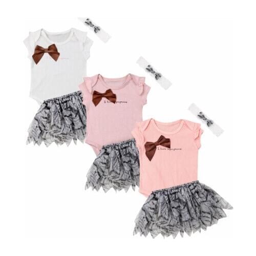 2019 Summer 3PCS Newborn Baby Girls Tops Romper Floral Pants Headband Outfits Set Clothes