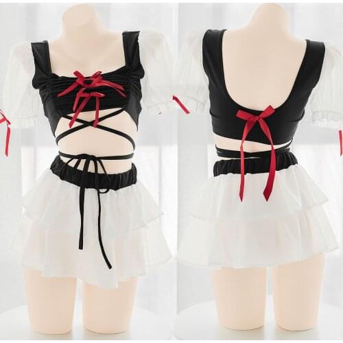 Cute super short drawstring top South skirt with straps super short puffy skirt suit Sexy Cute Women Pajamas NEW