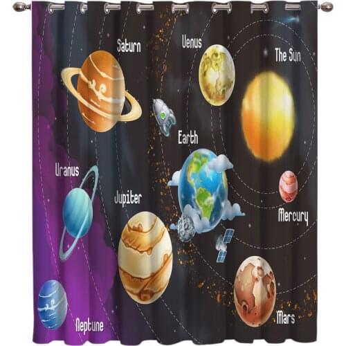 Cartoon Solar System Window Curtains Dark Decor Outdoor Kids Swag Window Treatment Ideas Window Treatment Sets Window Curtain