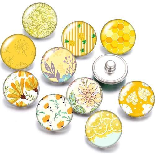 Beauty patterns Flowers leaves 18mm snap buttons 10pcs mixed round photo glass cabochon style for snap button jewelry