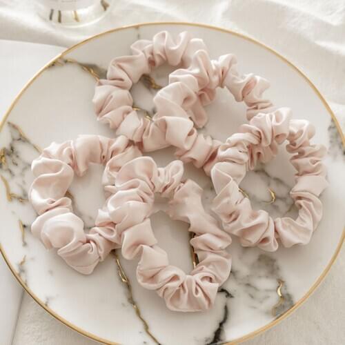 5Pcs Silk Hair Ring Set Rubber Band Solid Black White Pink Hair Rope Ponytail Holder Scrunchies Elastic Hair Circle Accessories