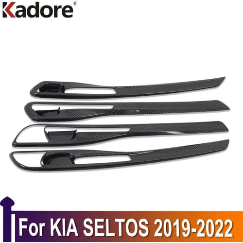 For KIA SELTOS 2019 2020 Carbon Fiber Car Inner Door Handle Cover Trim Decoration Strip Protection Stickers Interior Accessories