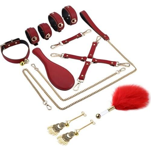 6pcs/8pcs/Set Sex Toys For Woman Bdsm Bondage Kit Sex Handcuffs Foot Cuffs Whip Nipple Clamps Feather Sexy Adult Product Game