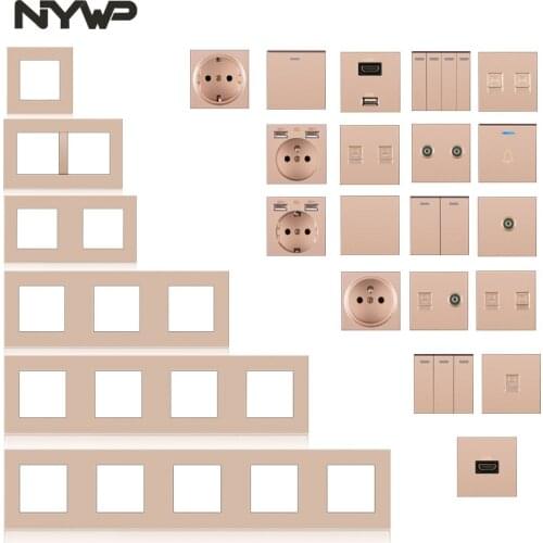 Nywp wall mount module diy European standard PC golden panel power socket switch button function free combination