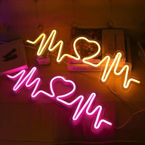 NEW LED Heartbeat Neon Lamp Valentines Day Gift Decoration Wall Light Love Neon Sign Light for Background Wall Bedroom Decorate