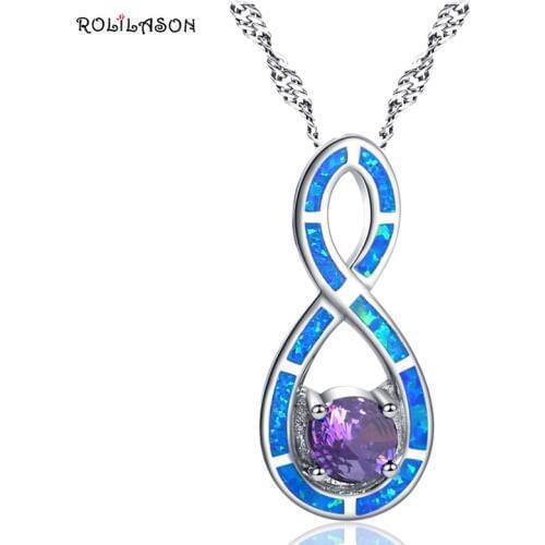 ROLILASON Charm gift for Women Blue fire opal purple zircon silver Necklace Pendant OP788