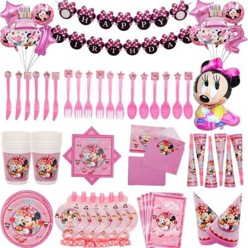 Disney Pink Minnie Mouse Disposable Tableware Kids Girls Party Decorations Paper Cups Baby Baby Shower Birthday Party Supplies