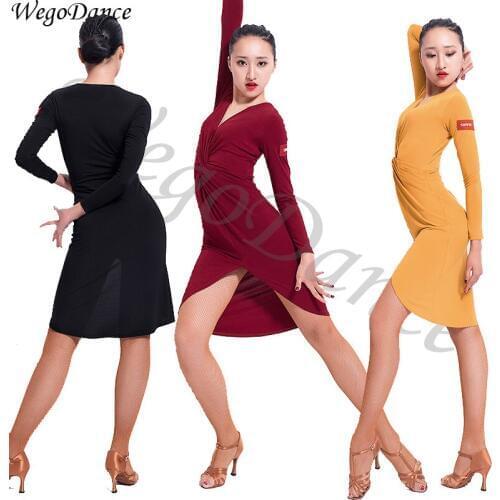 Latin dance v-neck dress long sleeve dance dress dance practice clothes woman freeshipping