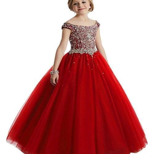 Flower Girl Dresses For Wedding Party Sequined Shiny Sleeveless Elegant Princess Girl Formal Dress First Communion Dress