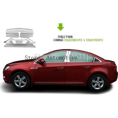 Stainless full window trim+pillar (22cs) for Chevrolet Cruze Chrome Side Window Trim Kit 2009-2013