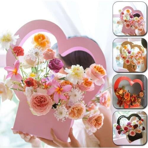 Heart Portable Flower Box Rose Wrapping Gift Bag Bouquet Paper Basket Florist Packaging Supplies Wedding Gift Valentines Day