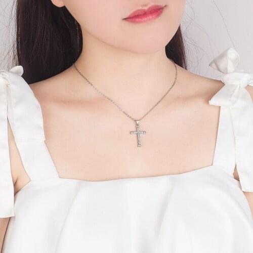 ROLILASON Classic designer Cross wholesale silver color zircon necklaces pendants pentagram fashion jewelry LN701
