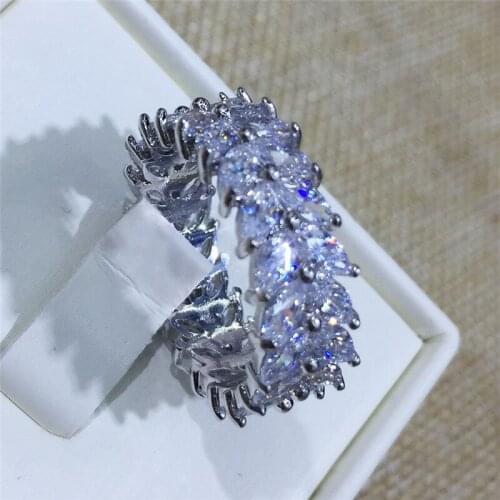 Luxury promise Rings 925 sterling Silver Marquise Cut AAAAA Zircon Engagement Wedding Band Rings For Women men finger jewelry