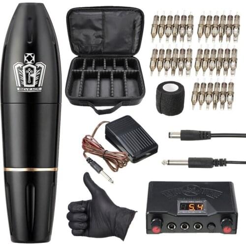 Rotary Tattoo Machine for Men Women Power Supply 30Pcs Cartridges Needles Coreless Motor Permanent Tattoo Pen Newly