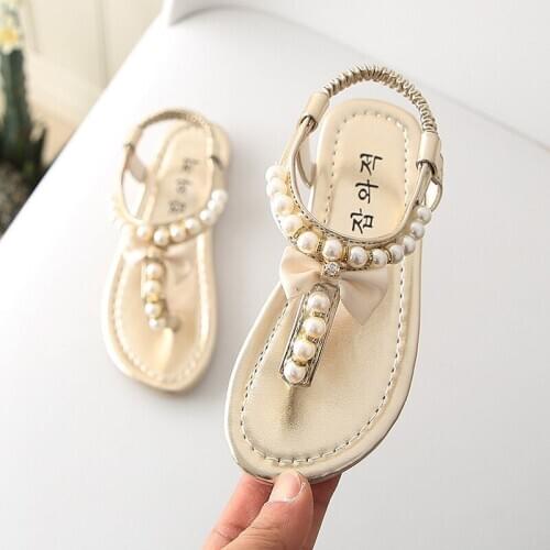 Girls' Sandals Summer New Fashion Soft-soled Middle-aged Samdals Childrens Princess Shoes Non-slip Beaded Childrens Sandals