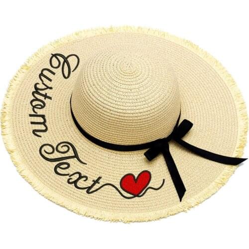 Personalized Custom Embroidery Text LOGO Name Women Sun Hat Large Brim Straw Hat Outdoor Tassel Beach hat bridal party Dropshipp