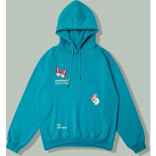 Hip Hop Daisy Butterfly Print Hoodie Men Women Harajuku Streetwear Loose Plus Fleece Pullover NEW Winter Couple Sweatshirt Hoody