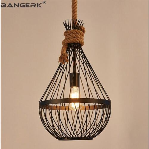 Industrial Wind Iron Hemp Rope Vintage Pendant Lamp LED Edison Hanging Light Loft Decor Artificial Plant Dining Room Lights