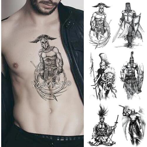 Crusader Knights Warrior Temporary Tattoo Sticker Waterproof Tatto Hero Gladiator Spartan Body Art Arm Fake Tatoo Men Women