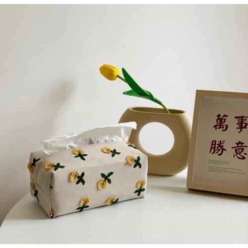 Japanese Small Flower Tissue Box Light Luxury Carton Living Room Dining Room Decoration Napkin Cover Lovely Cloth Cover