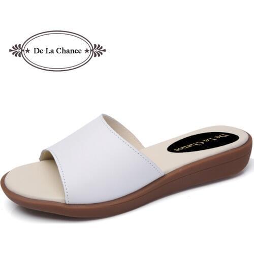 Women Shoes Summer Comfortable Breathable Soft Bottom Slippers Handmade Casual Womens Shoes Genuine Leather Flats