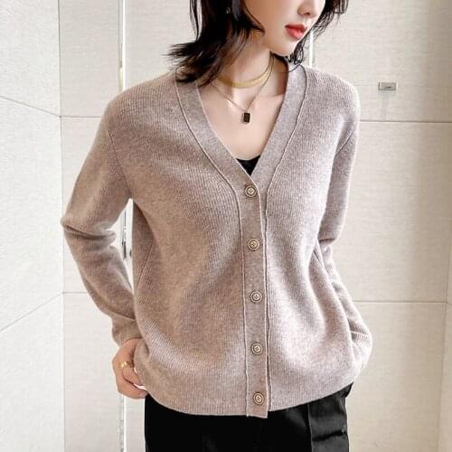 2021 100% Wool Cardigan Women Sweater Autumn Winter Long Sleeve Knitted Sweater Plus Size Jacket Loose Ladies Sweaters Cardigans
