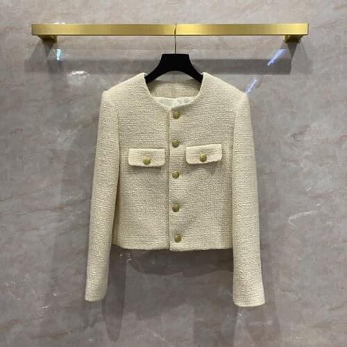 Korean Style Womens high quality O-neck Tweed coat New Designer elegant jackets Top B170