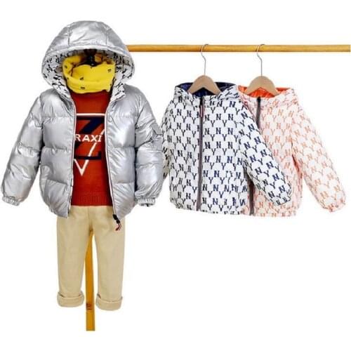 Winter 3-8Years Childrens Clothes Double-sided Wear Hooded Thickened Warm Down Jacket For Boys Waterproof Sport Coat For Kids