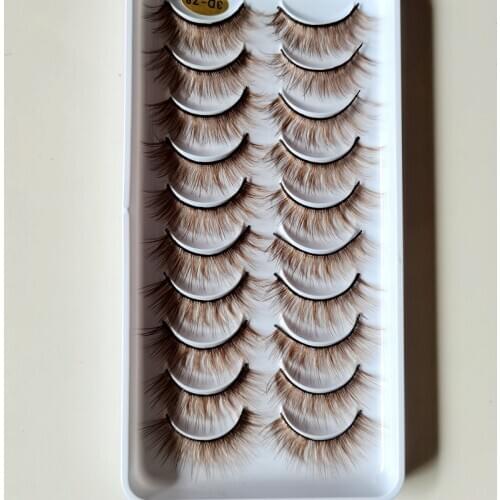 10Pair 3D Eyelashes Brown Soft False Eyelashes Fluffy Wispy Thick Lashes Handmade Soft Beauty Eye Makeup Extension Tool