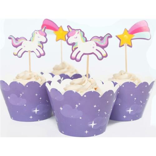 12sets Unicorn Cupcake Wrappers Cake Cupcake Toppers Baby Shower Kids Birthday Party Decor Supplies (12 wrappers+12 topper)