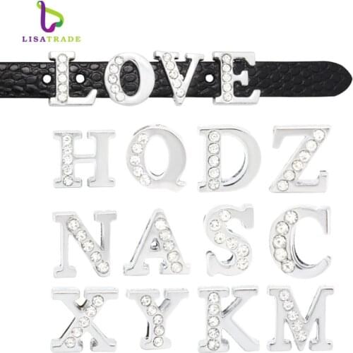 1300PCS 8MM Half Rhinestone Slide Letters New fashion jewelry Fit Wristband Pet Collar Name LSSL04*1300