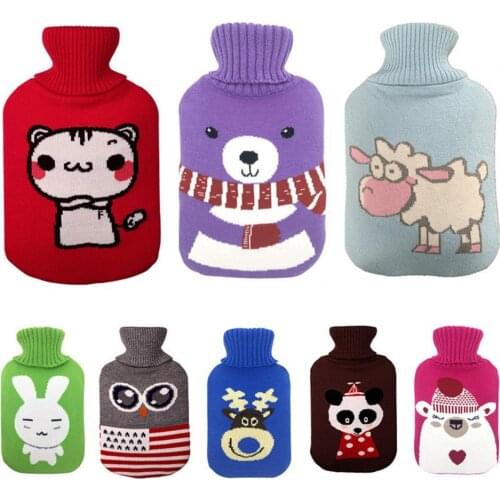 200ML Warm Winter Hot Water Bottles with Cover Mouse Print Cute Soft Knitted Travel Essential for Girls During Menstruation