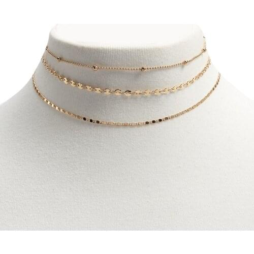 3 Piece/Set Women Choker Necklace Gold Coin Necklace Bead Chain Necklace Round Necklace Collier Femme Harajuku
