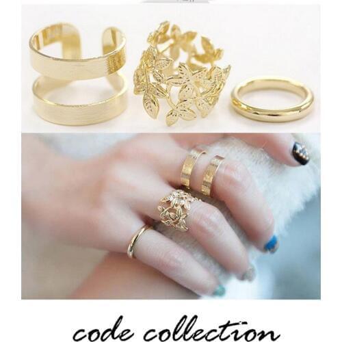 3pcs/set Fashion Exaggeration Crystal Metal Ring Combination Leaves For Women Girl Jewelry Joint Ring Tail Ring Accessories Gift