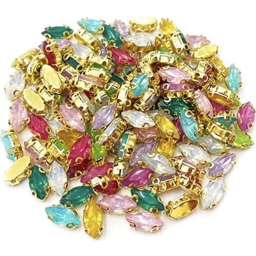 30pcs/lot 5x10mm Mixed Color Flatback Sew On Crystal Rhinestone Cabochon Horse Eye Beads for DIY Craft Needlework Jewelry Making