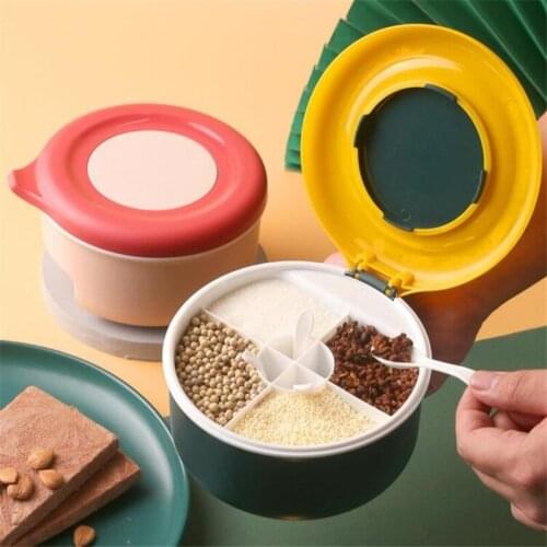 4 Grids Spice Seasoning Box with 4 Spoons PP Salt Pepper Jars Box For Kitchen Spice Storage Organizer Box Home Organization